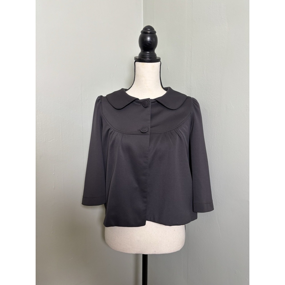 Gracia Fashion Black Cropped Jacket Small Retro Mod Babydoll Peter Pan Collar